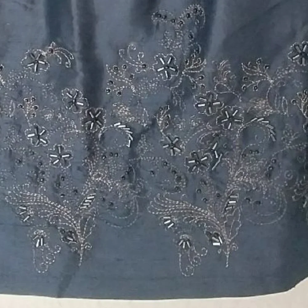 Janeville A-Line Blue Embroidered Silk Skirt  with Beading Detail NWOT - Picture 4 of 4